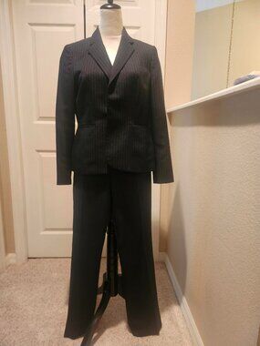 LE SUIT BLACK WITH BLUE PINSTRIP WOMEN'S SUIT